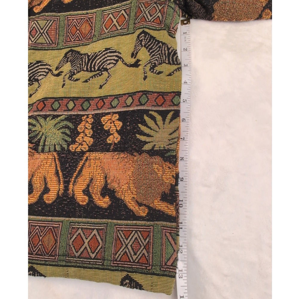 New Identity Vintage Tapestry Jacket Safari Lion Zebra Green Cotton Blend Medium - Picture 11 of 14